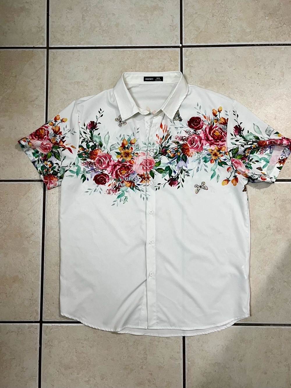 Manfinity White Button-Down Shirt with Floral Print